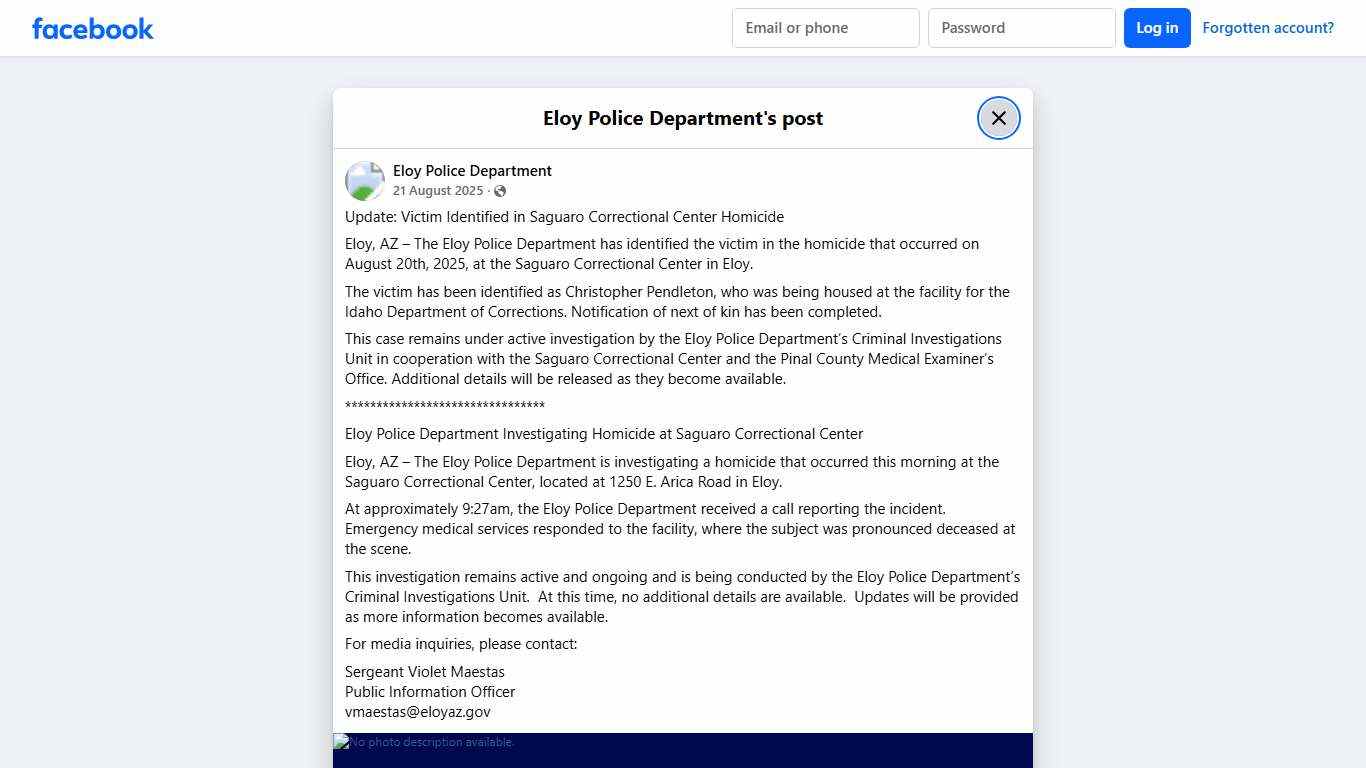 Update: Victim Identified in... - Eloy Police Department Facebook